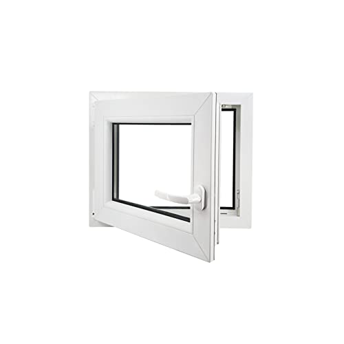 ECOPROF Kellerfenster | Langlebiges Kunststoff-Fenster | Maße 60x50 cm (600x500 mm) | Dreh-Kipp Fenster DIN Links | Farbe: Weiss | 70mm Profil von ECOPROF.eu