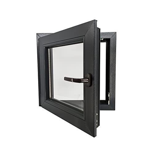 ECOPROF Kellerfenster | Langlebiges Kunststoff-Fenster | Maße 60x60 cm (600x600 mm) | Dreh-Kipp Fenster DIN Links | Farbe: Anthrazit (beidenseitig) | 70mm Profil von ECOPROF.eu