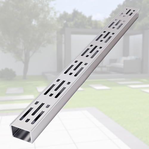 Edelstahl-Entwässerungsrinne mit Rost, Grabenentwässerungsystem for Rasenflächen, Innenhöfe, Terrassen und Schwimmbäder von Generic