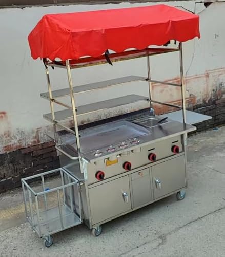 Edelstahl-Hotdog-Kioskwagen mit flacher Grillplatte und Fritteusen Edelstahl-Hotdog-Kioskwagen mit flacher Grillplatte und Fritteusen von Generic