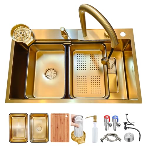 Edelstahl Küche Sink 80 x 50 cm - Rectangular Top Mount Large Single Bowl with Removable Cutting Board & Waterfall Design for Modern Kitchens von Generic