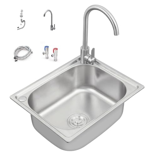 Edelstahl-Küchenspüle Küchen- oder Bartheke-Spüle mit 1 Becken Leicht zu reinigen for Küchen, Hotels, Badezimmer und Waschküchen(B,53 * 38 * 20.5cm/21 * 15 * 8.1in) von Generic