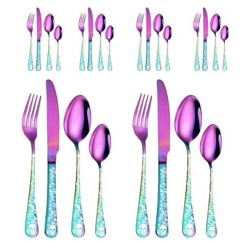 Edelstahl-Utensilien-Set Sechs – Besteckset mit Totenkopfmuster, 24-teiliges Essbesteck-Set | Edelstahlbesteck mit Twist-Edgy-Tischgestellen, kompaktes Besteckset für kleine Küchen beim Camping von Generic