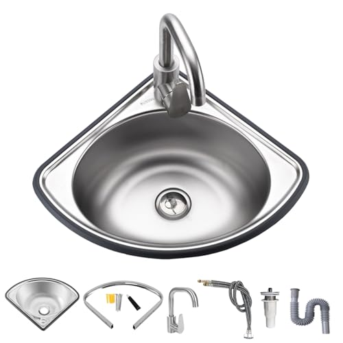 Edelstahlspüle Einzelbecken spüle 13"x10" wandmontierte Dreieckige Eckspüle,Kleine Küchenspüle mit Hahn und Zulaufrohr,Einbauspüle Einzelspüle(Deep 13cm) von Generic
