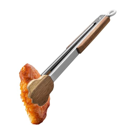Edelstahlzangen – rutschfeste Grillzange, Handflächenzange in Form einer Katzenklaue aus Metall | Grillzange mit langem Griff aus Holz, Grillzange aus Metall in Form von von Generic