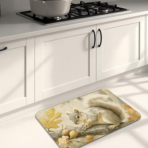Eichhörnchen-Küchenmatten für Boden, Herbstblätter, Vintage, weiche Matten, gepolstert, bequem, waschbar, rutschfest, Dekor-Teppiche für Küche, Waschbecken, Waschküche, Badezimmer, 40,6 x 61 cm von Generic