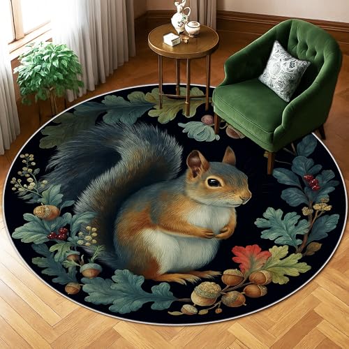 Eichhörnchen-Teppich, Herbst-Natur, Eichelblatt, Herbstgrün, rutschfeste Unterseite, runder Bodenteppich, Kanteneinfassung, Teppiche für Wohnzimmer, Schlafzimmer, Flur, Büro, Dekoration, 1,8 x 1,8 m Eichhörnchen-Teppich, Herbst-Natur, Eichelblatt, Herbstgrün, rutschfeste Unterseite, runder Bodenteppich, Kanteneinfassung, Teppiche für Wohnzimmer, Schlafzimmer, Flur, Büro, Dekoration, 1,8 x 1,8 m von Generic