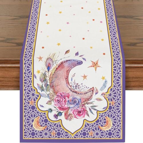 Eid Mubarak Table Runner Ramadan Leinen Tischdecke Moon Moschee Laternenmuster Tischläufer Für Heimfutterraum von Generic