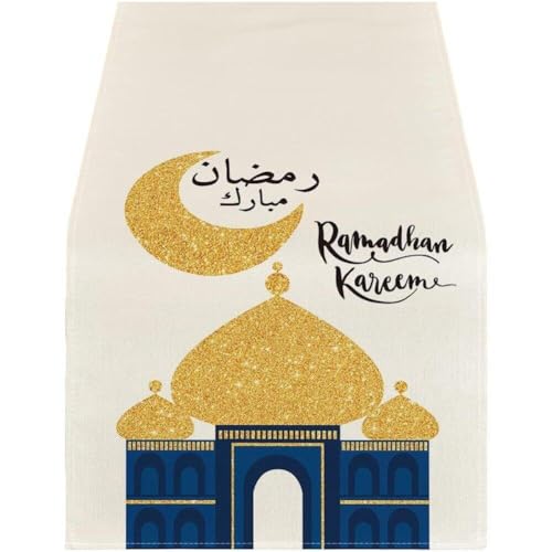 Eid Mubarak Tischläufer, Ramadan Moon Moschee Tisch -stoffdekoration Für Muslimische Haushaltszahn von Generic