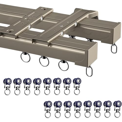 Ein-/Zweiläufig Vorhangschiene,Deckenschiene mit 90°-Eckbögen,Geschwungenes & Gerades Wandschiene für Raumtrennung, ideal für Sichtschutz- und Verdunkelungsvorhänge.(Metallic-doppelschiene,3m) von Generic