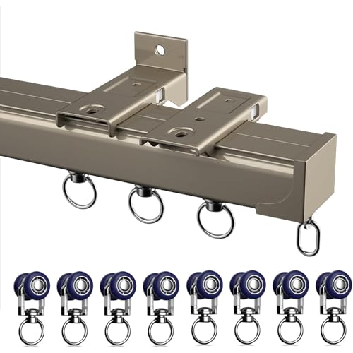 Ein-/Zweiläufig Vorhangschiene,Deckenschiene mit 90°-Eckbögen,Geschwungenes & Gerades Wandschiene für Raumtrennung, ideal für Sichtschutz- und Verdunkelungsvorhänge.(Metallic-einzelschiene,5m) von Generic