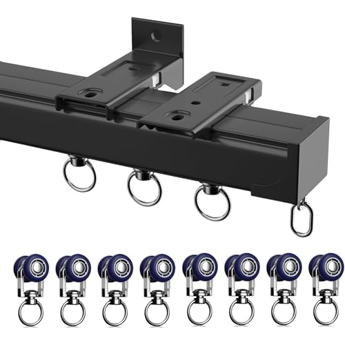 Ein-/Zweiläufig Vorhangschiene,Deckenschiene mit 90°-Eckbögen,Geschwungenes & Gerades Wandschiene für Raumtrennung, ideal für Sichtschutz- und Verdunkelungsvorhänge.(Schwarz–Einzelspur,3m) von Generic