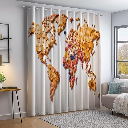 Einfach Weltkarte Abstrakt Bedruckte Verdunkelungsvorhänge mit Ösen, Gelb Weiß Vorhänge Blickdicht 2er Set H183×B117 cm, Perfekt für Wohnzimmer, Schlafzimmer und Raumdekoration Einfach Weltkarte Abstrakt Bedruckte Verdunkelungsvorhänge mit Ösen, Gelb Weiß Vorhänge Blickdicht 2er Set H183×B117 cm, Perfekt für Wohnzimmer, Schlafzimmer und Raumdekoration von Generic
