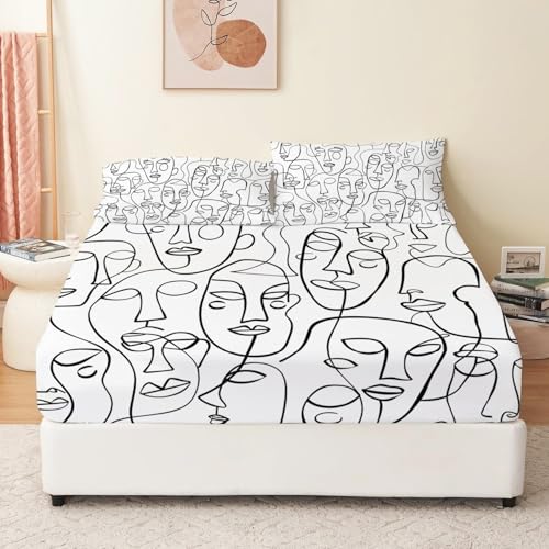Einfache Abstrakte Gesichter Spannbettlaken 90 x 200 cm Weiß Und Schwarz, Bedrucktes Spannbettlaken Extra Weiche Mikrofaser Boxspringbett Bettlaken Set Rund-um Elastischem Gummizug Einfache Abstrakte Gesichter Spannbettlaken 90 x 200 cm Weiß Und Schwarz, Bedrucktes Spannbettlaken Extra Weiche Mikrofaser Boxspringbett Bettlaken Set Rund-um Elastischem Gummizug von Generic