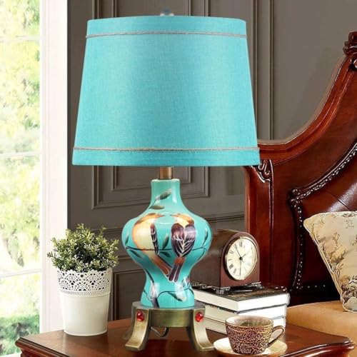 Einfache Desktop-leuchten Orientalische Traditionelle Klassische Keramik Nachttisch Licht Wohnzimmer Nachttisch Lampe, Hohe Schreibtischlampe Mit Tc Stoff Lampenschirm von Generic