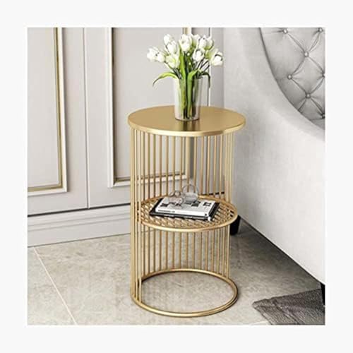 Einfacher Sofa-beistelltisch, Kreativer Beistelltisch Metall-couchtisch Hochtemperatur-lackprozess Licht Luxus Kleiner Runder Tisch Schlafzimmer Nachttisch Nachttisch Doppelsc, Gold, 30x30x55cm von Generic