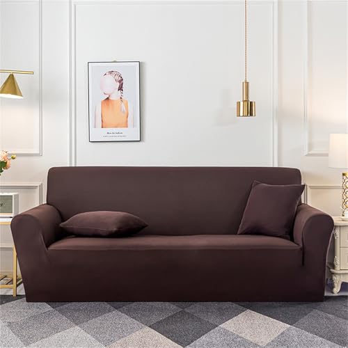 Einfarbiger Stretch-Sofabezug für 1, 2, 3, 4 Sitzer, atmungsaktive Sofa-Schonbezüge, für Ecksofabezug in L-Form, Couchbezug, Rutschfester Möbelschutzbezug (4-Sitzer, Kaffee) von Generic