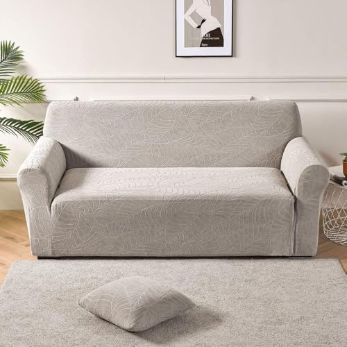 Einfarbiger Stretch-sofabezug, 1 Stück Jacquard-blattmuster Elastischer Sofabezug Universeller Einbaumöbelbezug Für Haustiere Kinder, Light Grey, 1 Seater 90-140cm von Generic