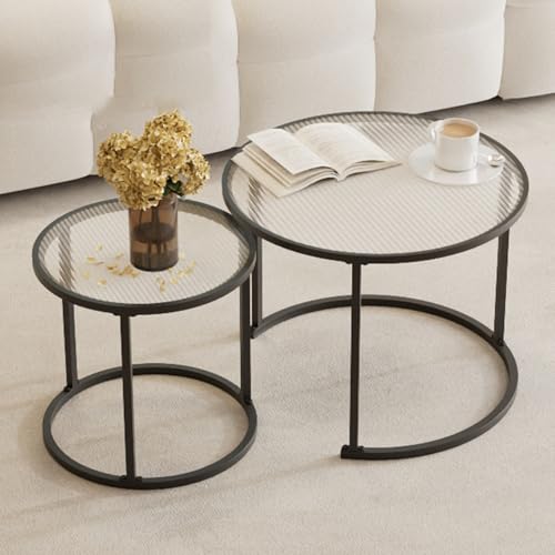 Eingebauter Couchtisch 2er-Set, Couch Tisch, Metallrahmen und Tischplatte Aus Gehärtetem Glas, Robust und Langlebig, Geeignet for Schlafzimmer, Balkon, Wohnzimmer(Black,Small) von Generic