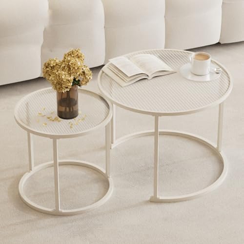 Eingebauter Couchtisch 2er-Set, Couch Tisch, Metallrahmen und Tischplatte Aus Gehärtetem Glas, Robust und Langlebig, Geeignet for Schlafzimmer, Balkon, Wohnzimmer(White,Small) von Generic