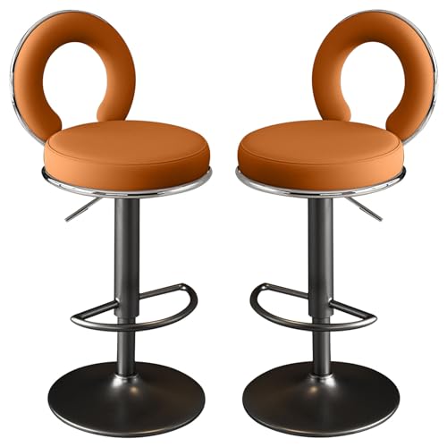 Einstellbare Swivel Barhocker Set von 2 Zähler Höhe Pub Stühle mit Rückenlehne und PU Leder Polster Armless Küche Insel Sitze Orange/Schwarz Basis Stilvolle und Komfortable Sitze von Generic