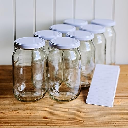 Einweckgläser 900 ml mit Etiketten Twistoff Deckel Weiß Einmachglas Einmachgläser Vorratsgläser Schraubdecke (8 Stk.) von Generic