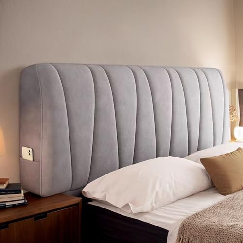 Einzelbett Kopfteil King Size Verdickt Staubdichter Kopfteilbezug Gepolstertes Kopfteil Kissen Kopfteilbezug Gepolsterter Schutzbezug Samt Waschbar,Grau,100cm von Generic
