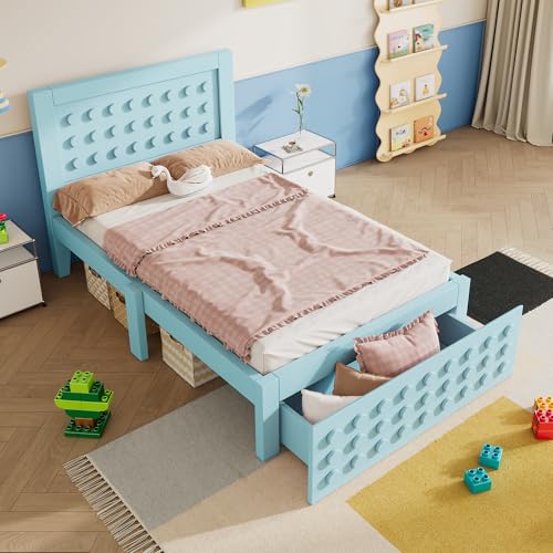 Einzelbett mit Schubladen Unterm Bett Stauraum Jugendbett Massivholz Bettgestell mit Lattenrost Familienbett für Erwachsene Jugendliche Gästebett ohne Matratze Blau 90x200 cm Einzelbett mit Schubladen Unterm Bett Stauraum Jugendbett Massivholz Bettgestell mit Lattenrost Familienbett für Erwachsene Jugendliche Gästebett ohne Matratze Blau 90x200 cm von Generic