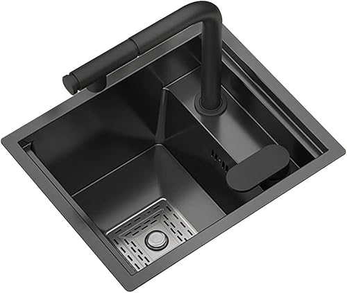 Einzelschüssel Bar Edelstahl Unterputzspüle Kleine Spüle Mit Abdeckung Gemüsespüle Waschbecken Spüle Mit Ausziehbarer Hebearmatur, Black, 32 * 39 * 22.5cm Einzelschüssel Bar Edelstahl Unterputzspüle Kleine Spüle Mit Abdeckung Gemüsespüle Waschbecken Spüle Mit Ausziehbarer Hebearmatur, Black, 32 * 39 * 22.5cm von Generic