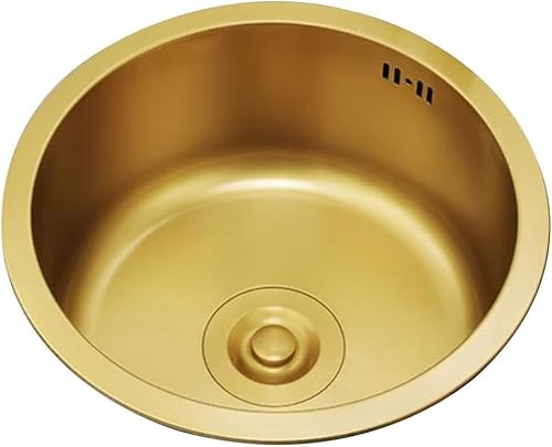 Einzelschüssel Gold Edelstahl Runde Spüle Bar Balkon Mini Kleine Größe Einzelschlitz Untertischplatte Gemüse Waschwasser Pool Küche Spüle, Gold, 34 * 34 * 20cm von Generic