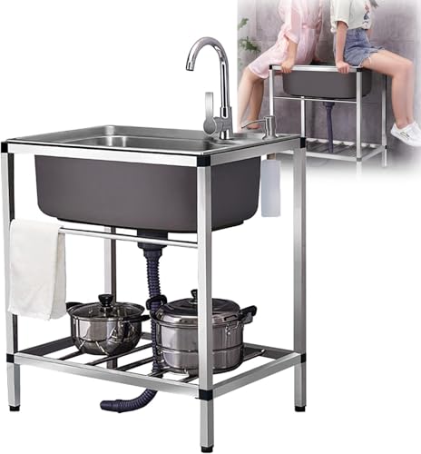 Einzelwaschbecken Aus Edelstahl Mit Ständer Kommerzielles Waschbecken Mit Einfachem Kaltwasserhahn Outdoor Camping Bewegliches Waschbecken Mit Abtropfkorb Für Garage Restaut Hinterhof, 68x44cm Einzelwaschbecken Aus Edelstahl Mit Ständer Kommerzielles Waschbecken Mit Einfachem Kaltwasserhahn Outdoor Camping Bewegliches Waschbecken Mit Abtropfkorb Für Garage Restaut Hinterhof, 68x44cm von Generic
