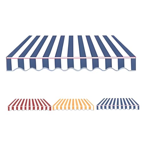 Einziehbare Klemmmarkise-Ersatzstoff, Balkon Markise, Markisenstoff mit Volant, UV Schutz Markisenstoffen, 280g Polyester Wasserdicht für Restaurants Geschäfte Canvas(Blue White,22.9x11.5ft) von Generic