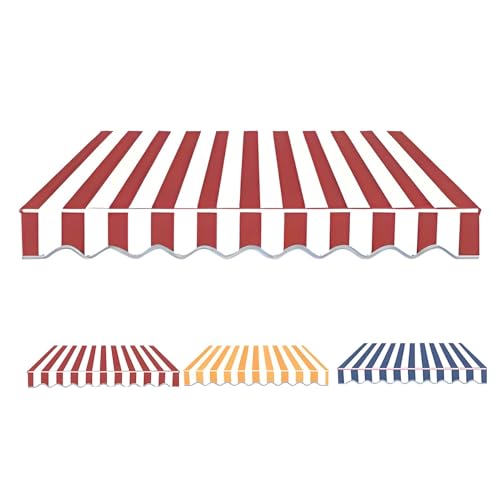 Einziehbare Klemmmarkise-Ersatzstoff, Balkon Markise, Markisenstoff mit Volant, UV Schutz Markisenstoffen, 280g Polyester Wasserdicht für Restaurants Geschäfte Canvas(Red White,19.6x11.5ft) von Generic