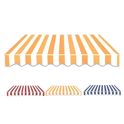 Einziehbare Klemmmarkise-Ersatzstoff, Balkon Markise, Markisenstoff mit Volant, UV Schutz Markisenstoffen, 280g Polyester Wasserdicht für Restaurants Geschäfte Canvas(Yellow White,16x10ft) von Generic