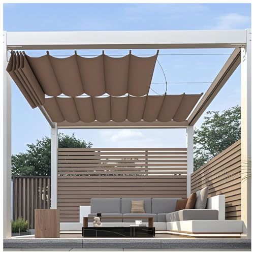 Einziehbares Welle Sonnensegel, 4.5x6m(BxL) Nach Maß Pergola Markise Verstellbar Schattenabdeckung Light Brown 95% UV-Schutz & Reißfest Inkl.Montageseilen für Terrasse Pergola von Generic