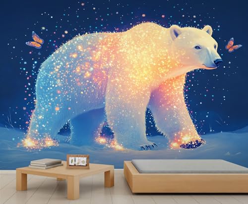 Eisbär Tapete Tiefblauer Nachthimmel Schmetterlings Tapete Wandbilder für Wände Verträumte Natur Tapeten für Schlafzimmer Wohnzimmer Poster 390 X 260 cm von Generic