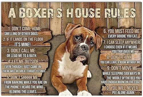 Eisenmalerei Boxer Die Hausregeln Eines Boxers Lustig Blechschild Nostalgie Blechschilder Lustiges Metallschilder Für Garten Office Küche 20X30CM von Generic