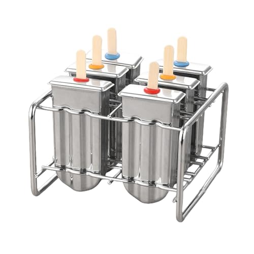 Eisform - Edelstahl Eisform Eisformen | Holzstäbchen Eislutscher Form aus Edelstahl, Eislutscher Form mit 100 Stäbchen, 6 Stück Ständer von Generic