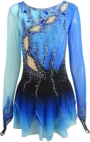 Eiskunstlauf Wettbewerb Tanzkleid Mädchen Damen Professionell Outdoor Eislauf Rock Haken Langarm, Blue, 7_10 Years Eiskunstlauf Wettbewerb Tanzkleid Mädchen Damen Professionell Outdoor Eislauf Rock Haken Langarm, Blue, 7_10 Years von Generic