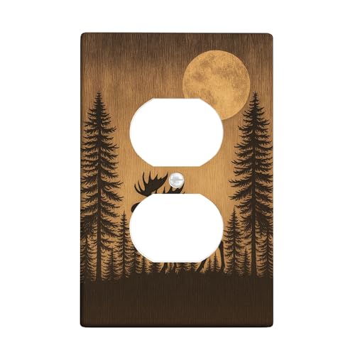 Elch Lichtschalter-Abdeckplatten Steckdosenabdeckungen Rustikales Braunwald-Design für Wohnkultur Thermoplastische Wandplatten Standardgröße Einzel-Duplex-Steckdose von Generic