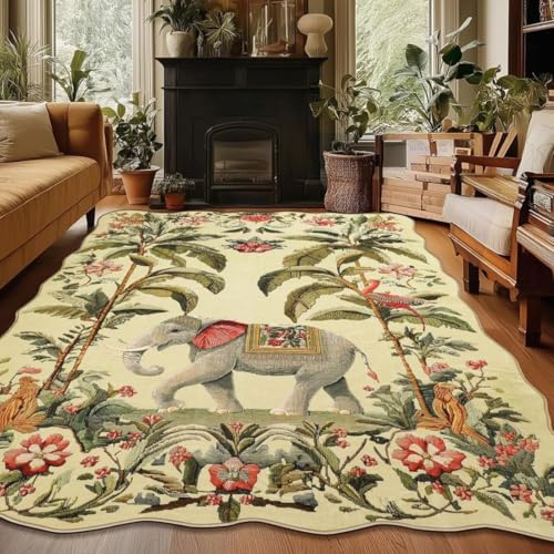 Elefant Bereich Teppiche, Läufer Teppich Tier Vintage Unregelmäßig Geformt Teppich, Große Teppich rutschfest Waschbar Matte(Gelb,80x120cm) von Generic