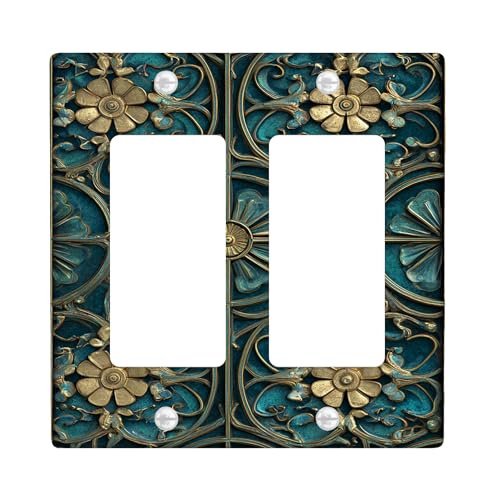 Elegante Abdeckung für Lichtschalter mit Blumenmuster, antikes Gold und Blaugrün, für Heimdekoration, dekorative Thermoplastische Wandplatten, Standardgröße Doppelwippe Elegante Abdeckung für Lichtschalter mit Blumenmuster, antikes Gold und Blaugrün, für Heimdekoration, dekorative Thermoplastische Wandplatten, Standardgröße Doppelwippe von Generic