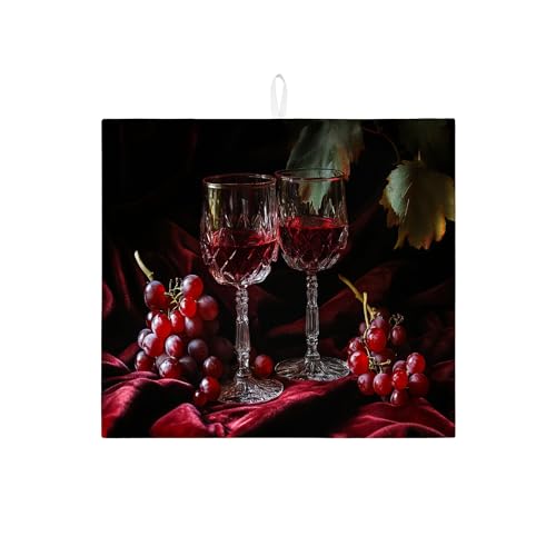Elegante Abtropfmatte mit Weinmotiv für Küchentheke, Vintage-Rottrauben, saugfähiges Abtropfgestell, festliche Mikrofaser-Abtropfmatte für Küchentheke, Dekoration, 40,6 x 45,7 cm von Generic