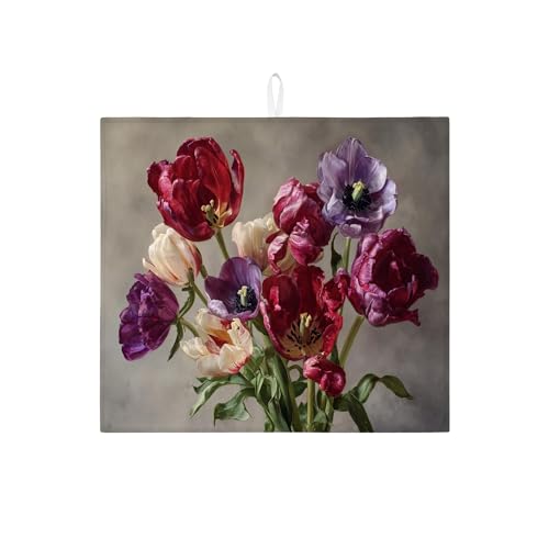 Elegante Abtropfmatten für Küchentheke, Vintage-Blumen-Design, saugfähiges Abtropfgestell, Frühlingsdekoration, Mikrofaser-Abtropfmatte für Küchenthekenschutz, 40,6 x 45,7 cm von Generic