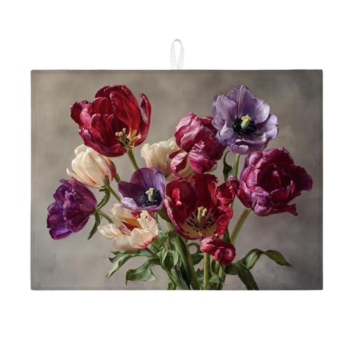 Elegante Abtropfmatten für Küchentheke, Vintage-Blumen-Design, saugfähiges Abtropfgestell, Frühlingsdekoration, Mikrofaser-Abtropfmatte für Küchenthekenschutz, 45,7 x 61 cm von Generic