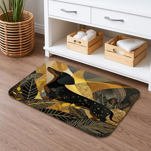 Elegante Badematte mit Dackel-Motiv, modernes schwarzes Hunde-Design mit Natur-Thema, Herbstdekoration, saugfähig, rutschfest, hochwertiger Memory-Schaum, waschbar, Badematte für Badezimmer, WC, 50,8 von Generic