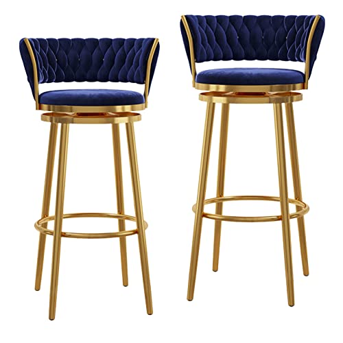 Elegante Barhocker Samt mit gewebter Rückenlehne - 2er Set Modern Pub Stühle für Zuhause, Küche, Bar, bequeme Fußstütze - Schwarz (erhältlich in 1er, 3er oder 4er Set) von Generic