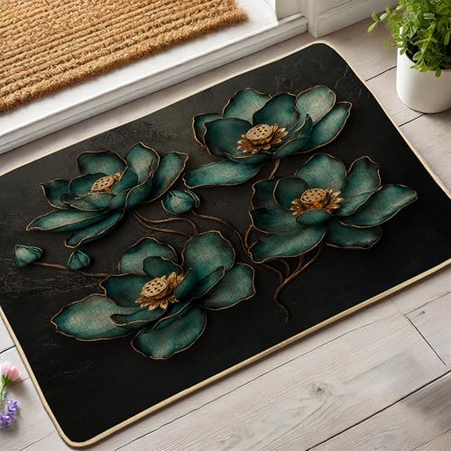 Elegante Fußmatte mit Blumenmuster, Wasserlilie, für Frühling, Innen- und Außenbereich, Eingangsdekoration, wasserabweisend, rutschfest, staubabweisend, leicht zu reinigen, 73 x 43 cm von Generic
