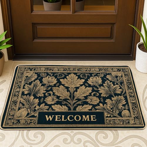 Elegante Fußmatte mit Blumenmuster, marineblaues Blatt-Design für den Innen- und Außenbereich, klassische Heimdekoration, rutschfester Gummi-Staubschutz, leicht zu reinigen, 73,2 x 43,2 cm Elegante Fußmatte mit Blumenmuster, marineblaues Blatt-Design für den Innen- und Außenbereich, klassische Heimdekoration, rutschfester Gummi-Staubschutz, leicht zu reinigen, 73,2 x 43,2 cm von Generic