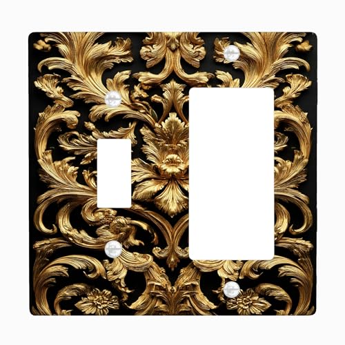 Elegante Gold Lichtschalter-Abdeckplatte Schwarz Barock Design für Wohnkultur Thermoplastische Wandplatten Standardgröße Kippwippe von Generic